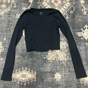 PACSUN Cropped Black Lettuce Cut Long Sleeve